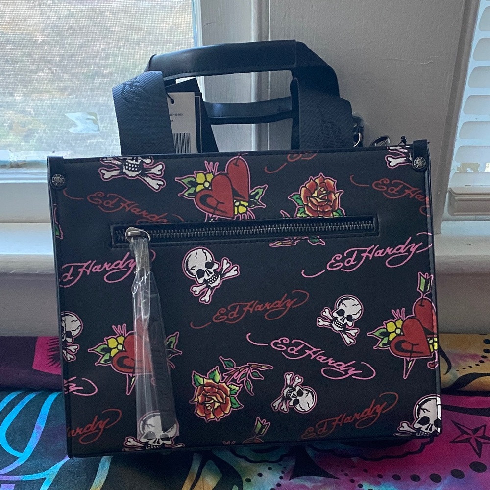 Ed Hardy Tote Includes Short Handles & A Detachable Shoulder Strap New With Tags